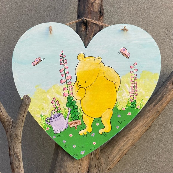 Winnie the Pooh Walking in the Garden Hand Painted Inspired Acrylic on Wood - Picture 6 of 9